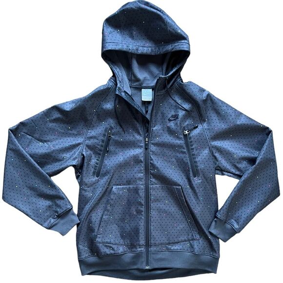 Nike Black Colorful Polka Dots Women's Full Zip Hooded Jacket size Medium - Picture 1 of 8